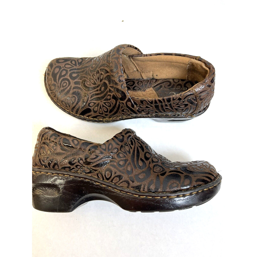 b.o.c. Peggy Slip-On Comfort Clog Women 7 Brown, Faux Tooled Leather Western